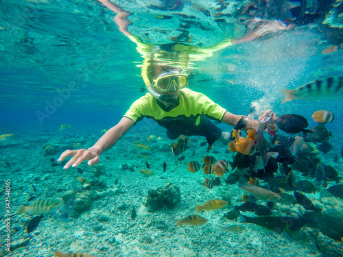 Bunaken Indonesi  June 03 2020  Tourist snorkeling in the tropical water. 