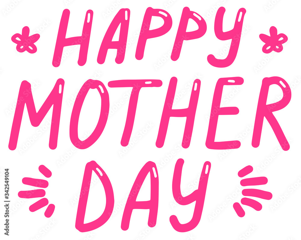 Happy mother day, lettering calligraphy illustration to design greeting cards or posters. Typographic composition. Vector eps handwritten brush trendy pink isolated text on white background.