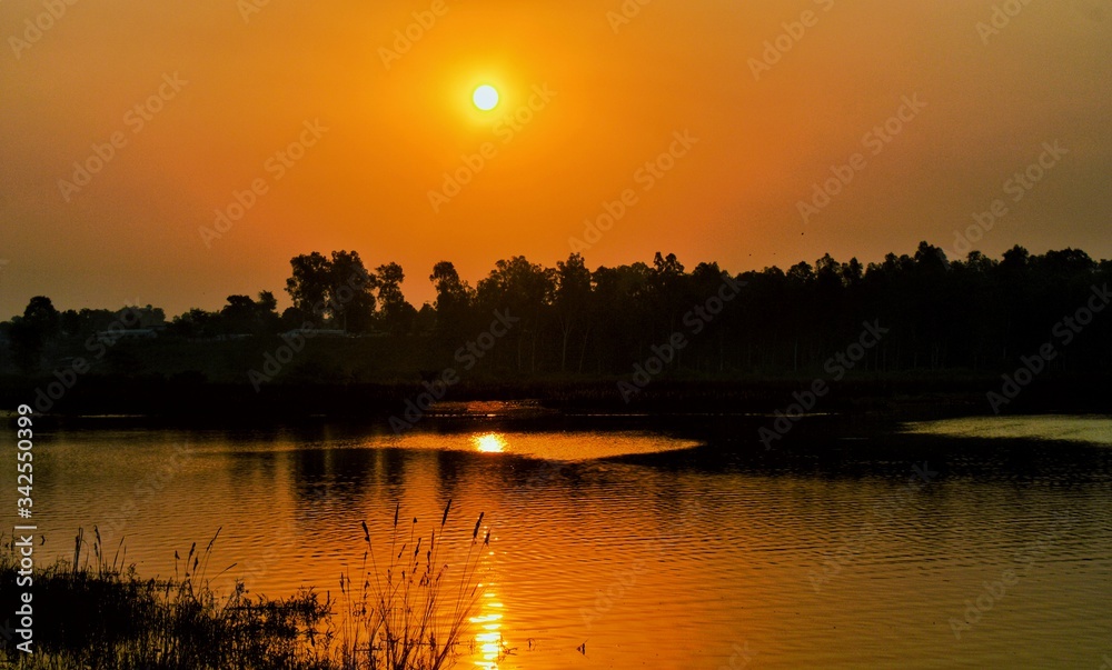 sunset over lake, DAKPATTHAR, UTTRAKHAND