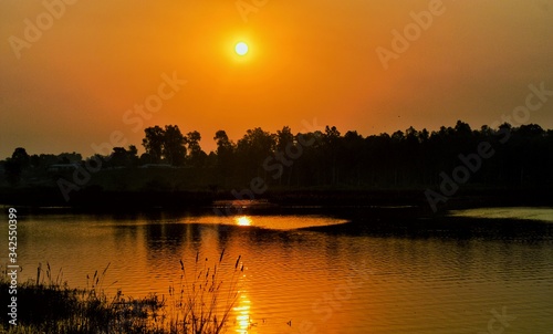 sunset over lake, DAKPATTHAR, UTTRAKHAND