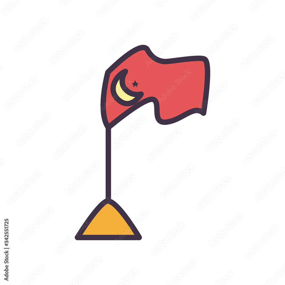Eid mubarak flag with moon and star fill style icon vector design Eid mubarak flag with moon and star fill style icon vector design