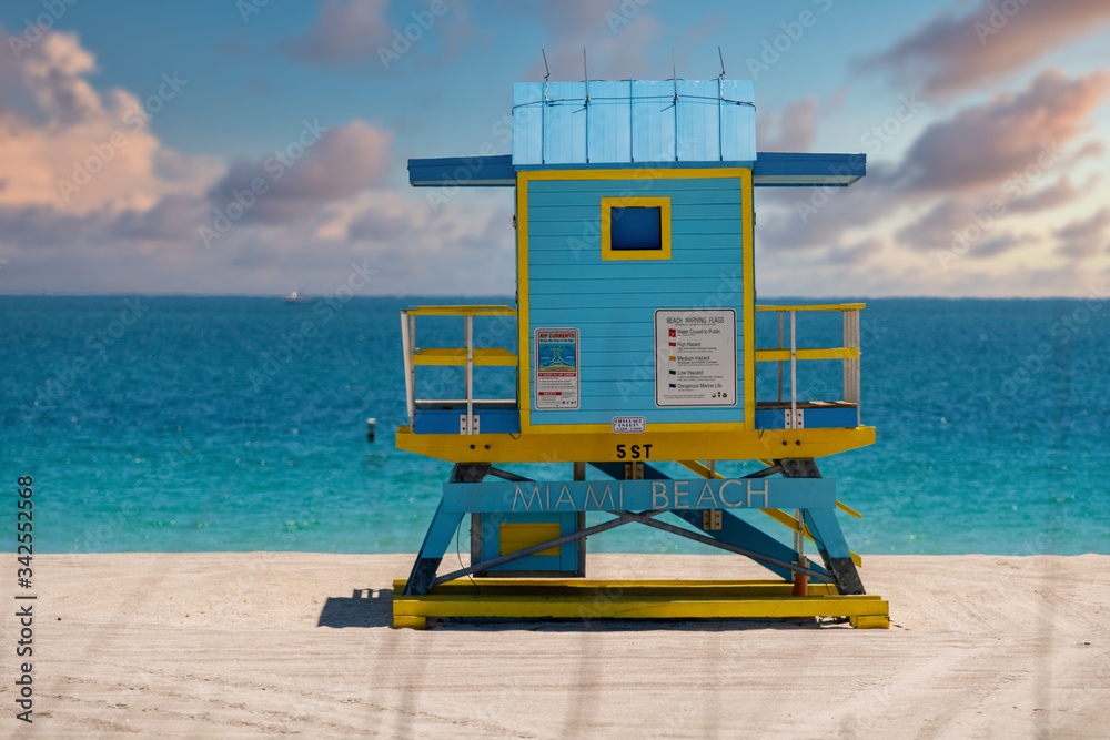 Miami Beach lifeguard hut 5th Street Blue and yellow Miami Beach lifeguard hut 5th Street Blue and yellow