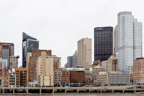Pittsburgh, Pennsylvania, USA - January 11, 2020: Pittsburgh city downtown skyline. Pittsburgh is a city in the state of Pennsylvania in the United States.