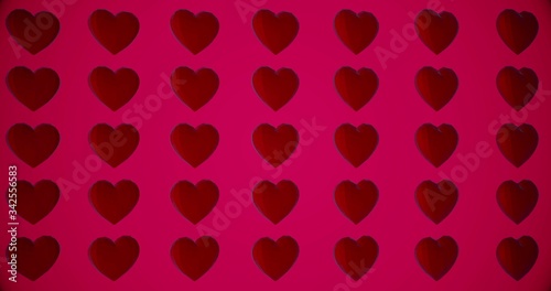 Romantic pattern with polygonal red hearts. For Valentine s Day event. Loop animation 4k. 3D rendering 3D illustration
