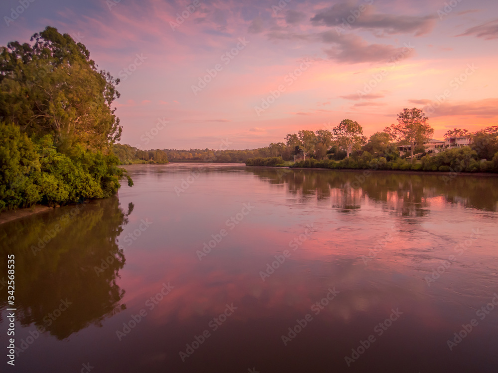 Beautiful Panoramic River Dawn with Reflections Beautiful Panoramic River Dawn with Reflections