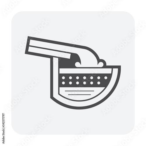 Rain gutter icon with halfline shape and water drop. Include gutter guard also called gutter cover or gutter protection made from aluminum or plastic for protection from clogged and reduce cleaning.