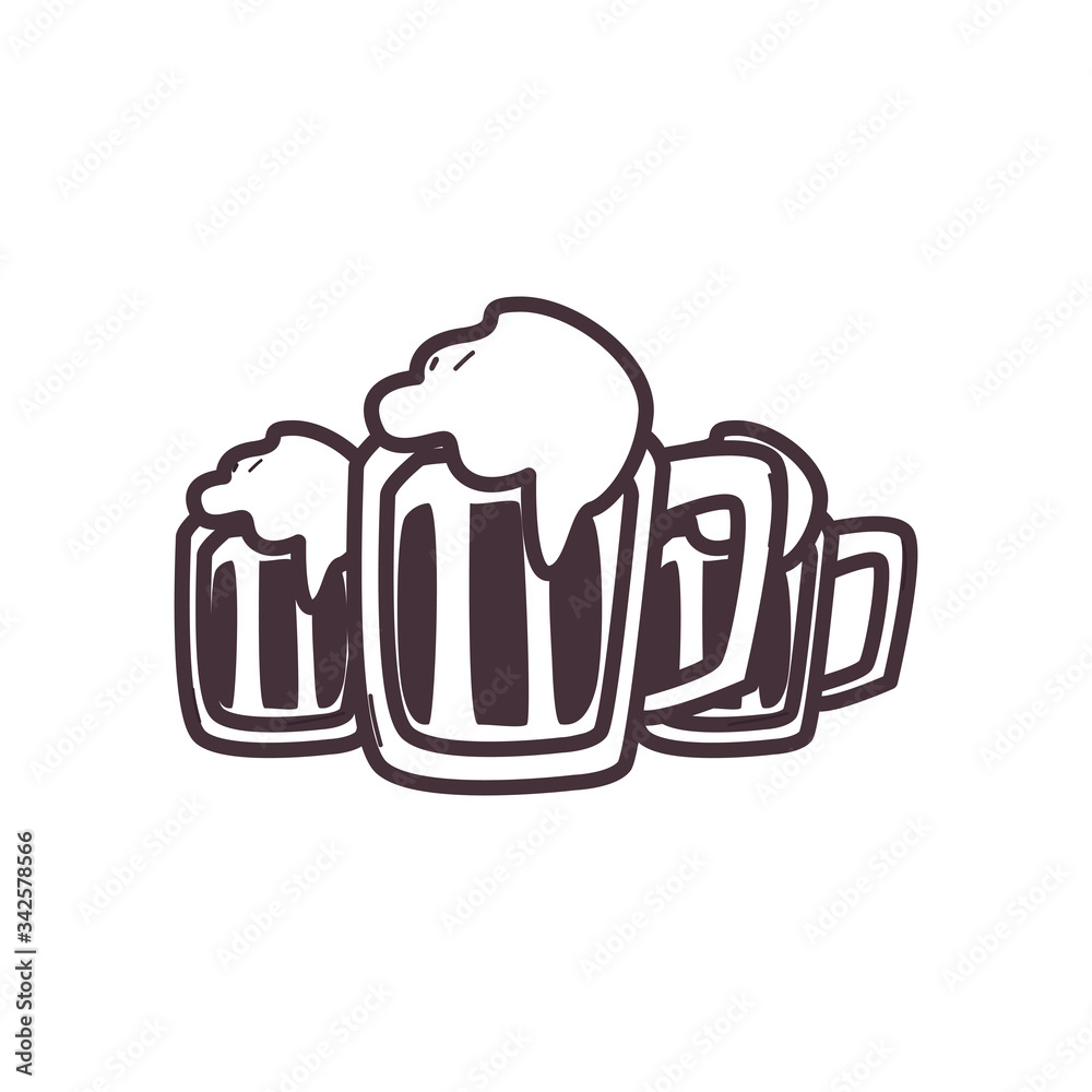 Isolated glasses of beer line style icon vector design Isolated glasses of beer line style icon vector design
