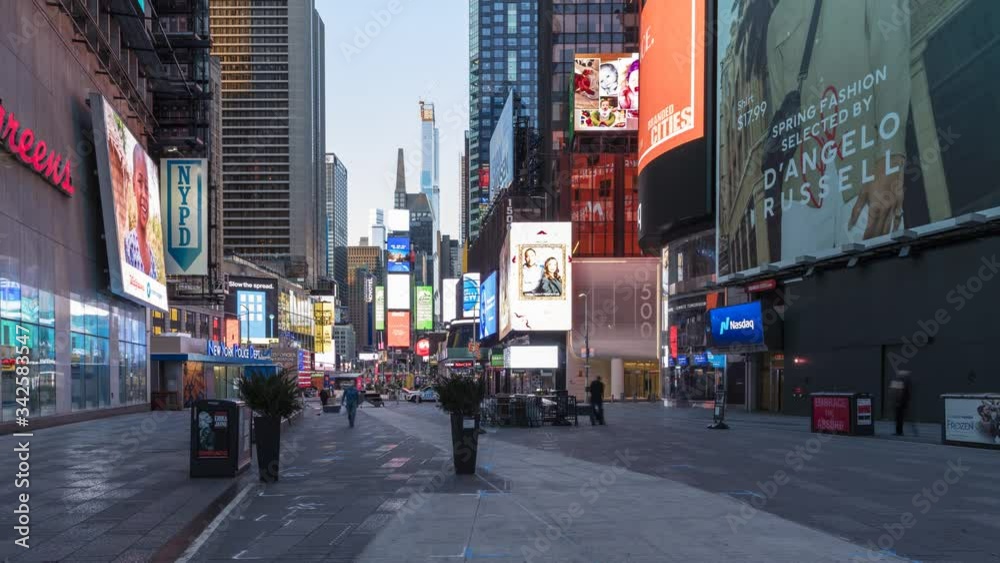day to a night time lapse of Time Square during city quarantine