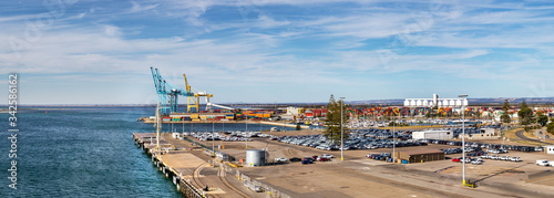 Stampa su tela Panoramic view of the cranes and dock at the Port of Adelaide, Outer Harbor, Australia