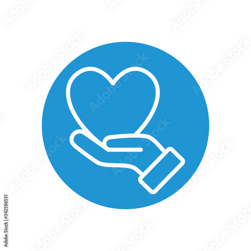 hand holding a heart icon, line block style