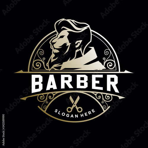 barber shop, lion, mascot vintage logo. retro template design 