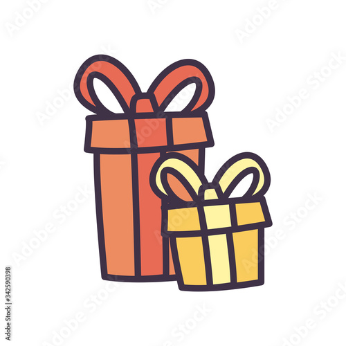 Gifts with bowties fill style icon vector design