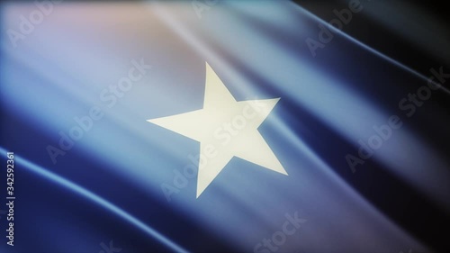 4k Somalia National flag slow waving with visible wrinkles in Somali wind blue sky seamless loop background.A fully digital rendering;animation loops at 40 seconds;smooth texture. photo