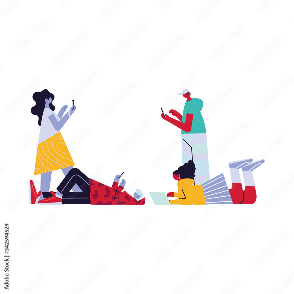 Fototapeta premium people connected online by different electronic means