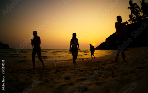Silhouette of people on Men beach  Nam Du island  Kien Giang  Vietnam. Near Phu Quoc island