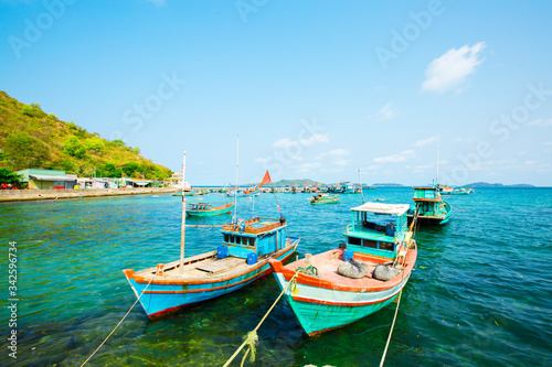 Fototapeta Naklejka Na Ścianę i Meble -  Boats on the sea in Nam Du island, Kien Giang, Vietnam. Near Phu Quoc island 