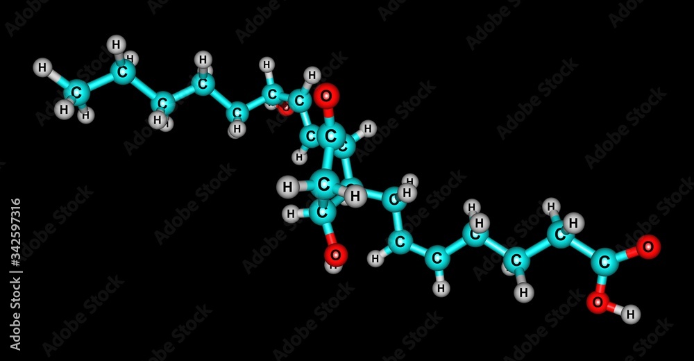 Prostaglandin D2 molecular structure isolated on black