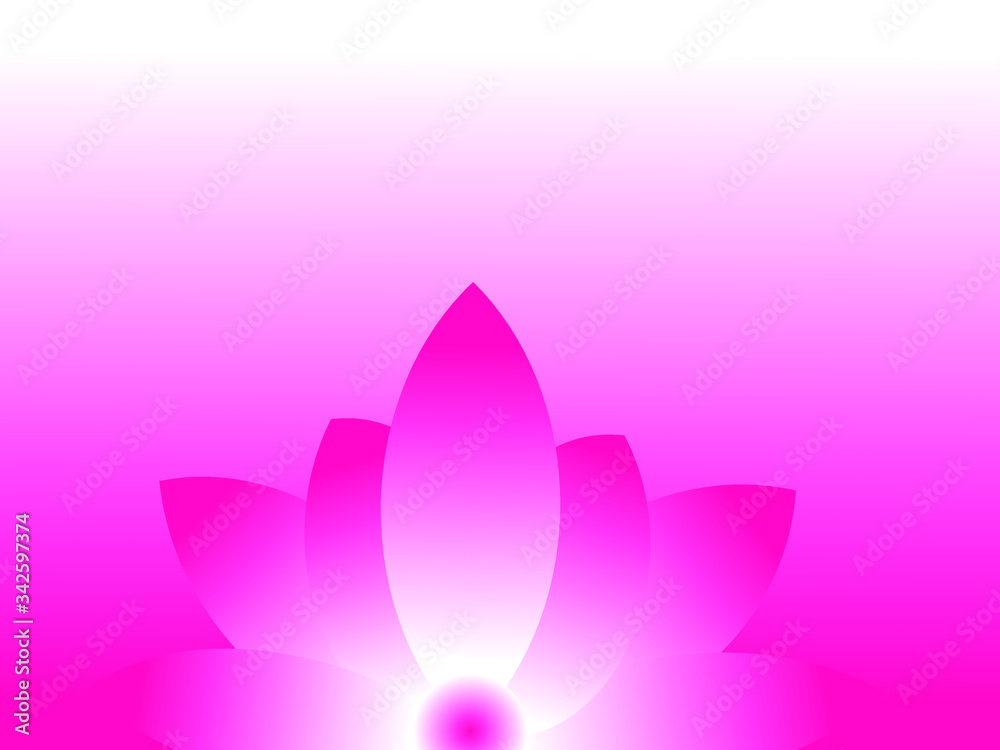 Pink meditation lotus shape on clear gradient background and space for write wording