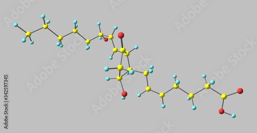 Prostaglandin D2 molecular structure isolated on grey photo