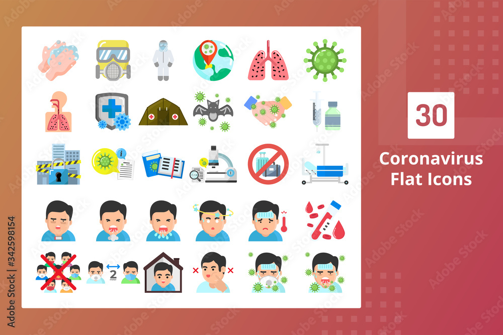Coronavirus Flat Icons - Prevent The Spreading