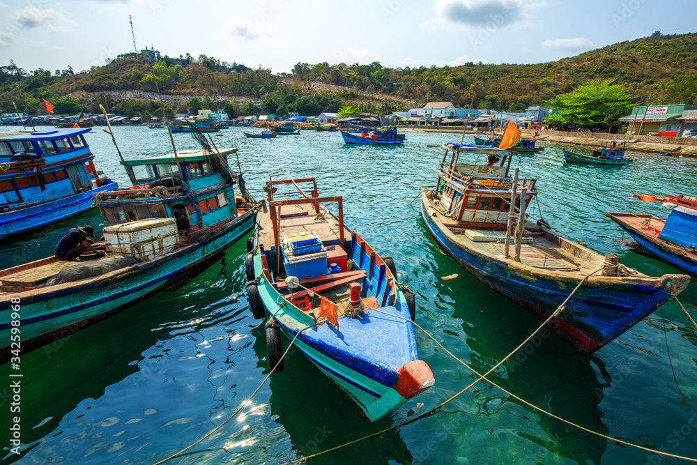 Boats on the sea in Nam Du island, Kien Giang, Vietnam. Near Phu Quoc island 