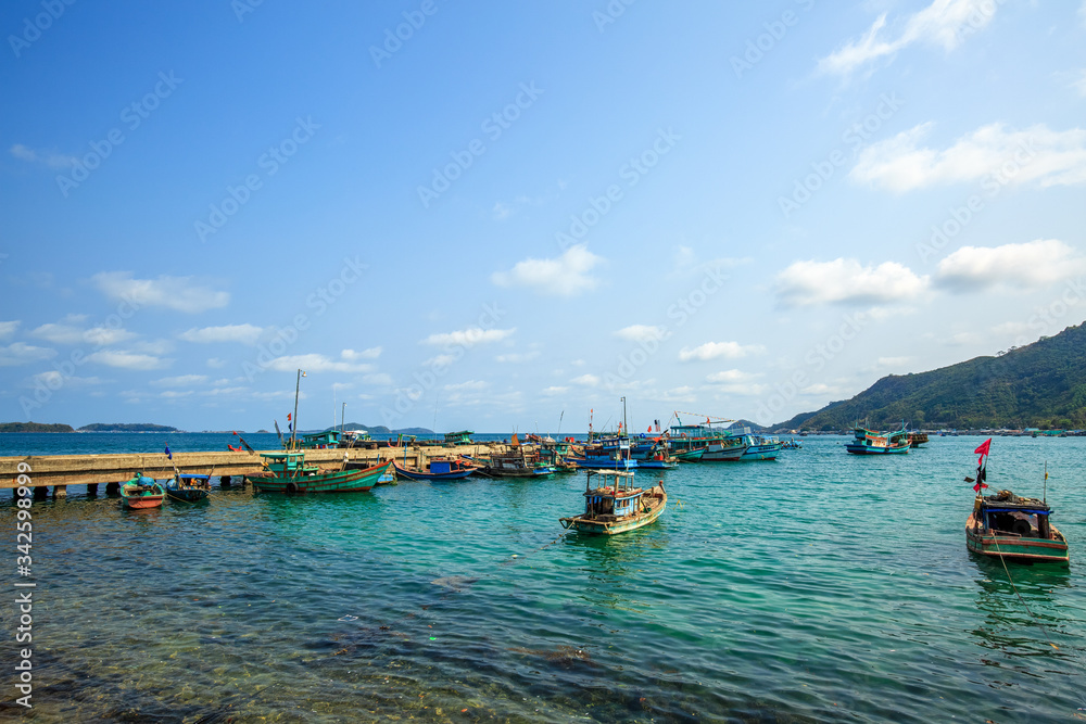 Boats on the sea in Nam Du island, Kien Giang, Vietnam. Near Phu Quoc island 