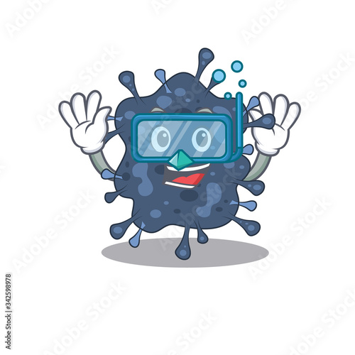 Bacteria neisseria mascot design concept wearing diving glasses
