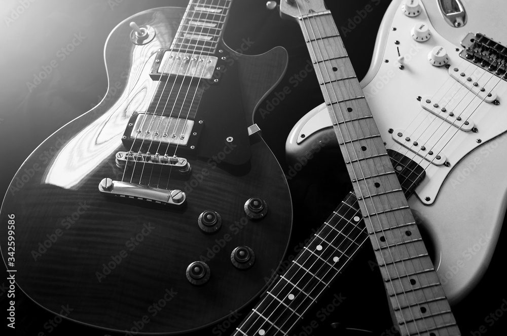 Fototapeta premium Electric guitar, Used to play music and notes, For sing a song, macro abstract 