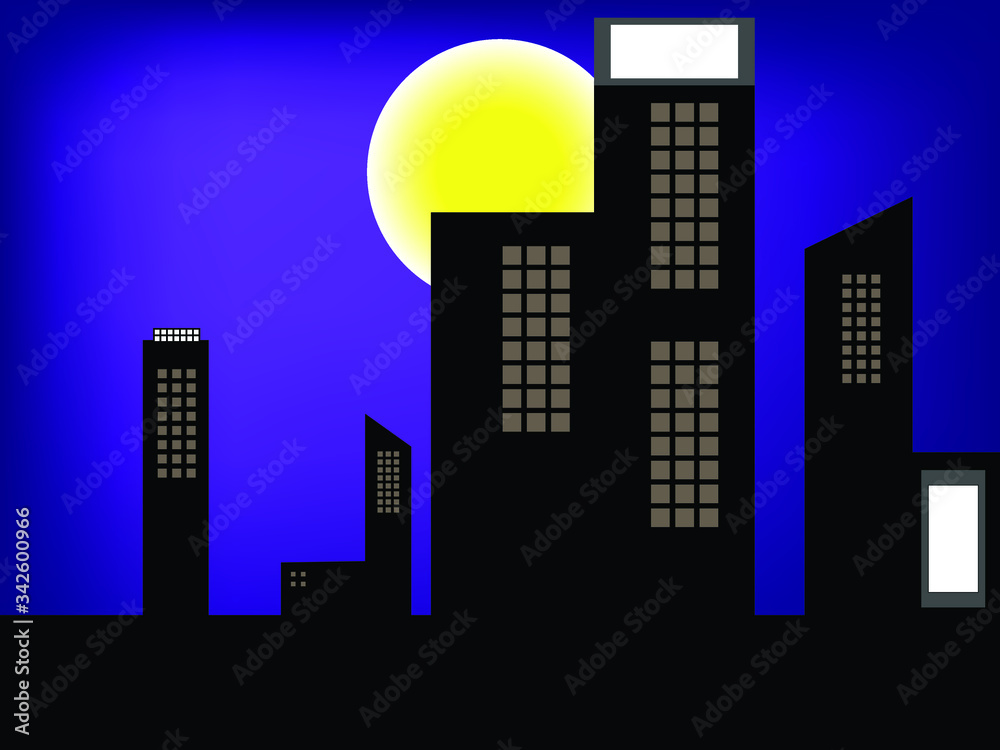 Illustration vector of full moon night of high building city and space for write wording