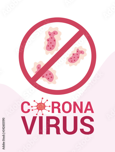 Isolated coronavirus bacterium inside forbidden symbol vector design
