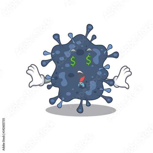 Rich cartoon character design of bacteria neisseria with money eyes