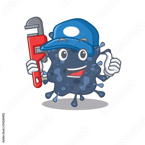 Bacteria neisseria Smart Plumber cartoon character design with tool