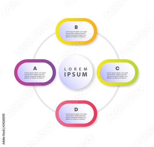 Vector infographics timeline design template with 3d paper label can be used for workflow with 4 options