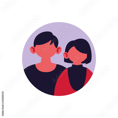 portrait of couple faceless in circular frame