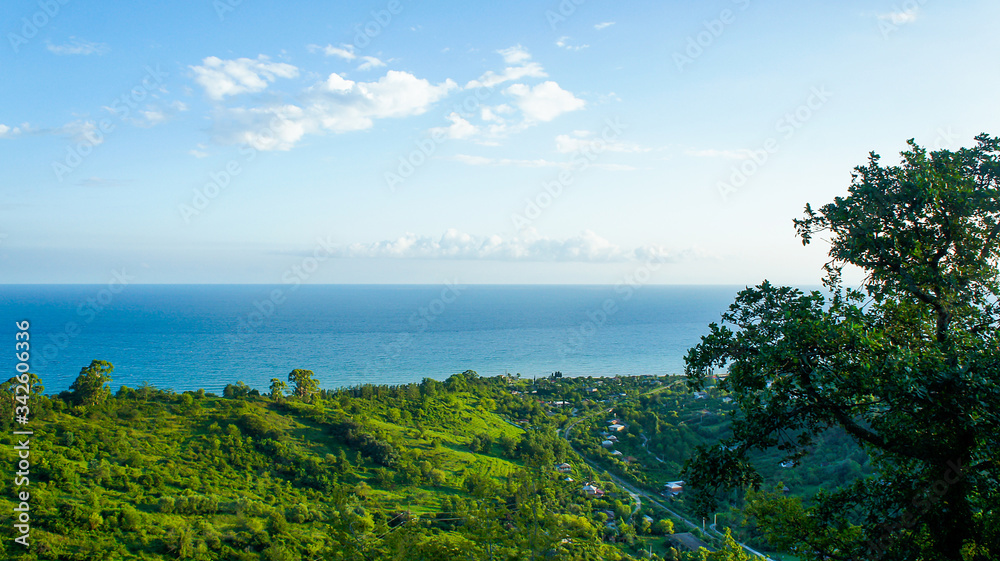 Seascape with a view of the coastline. Seascape with a view of the coastline.