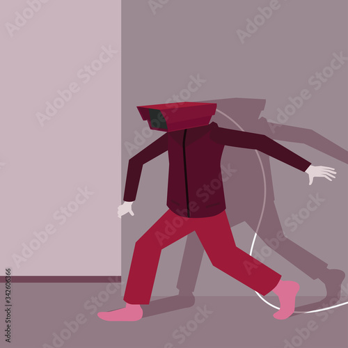 Concept businessman avatar of CCTV camera. Camera secretly filmed at general locations.