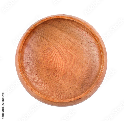 Empty wooden bowl isolated on white background.Top view