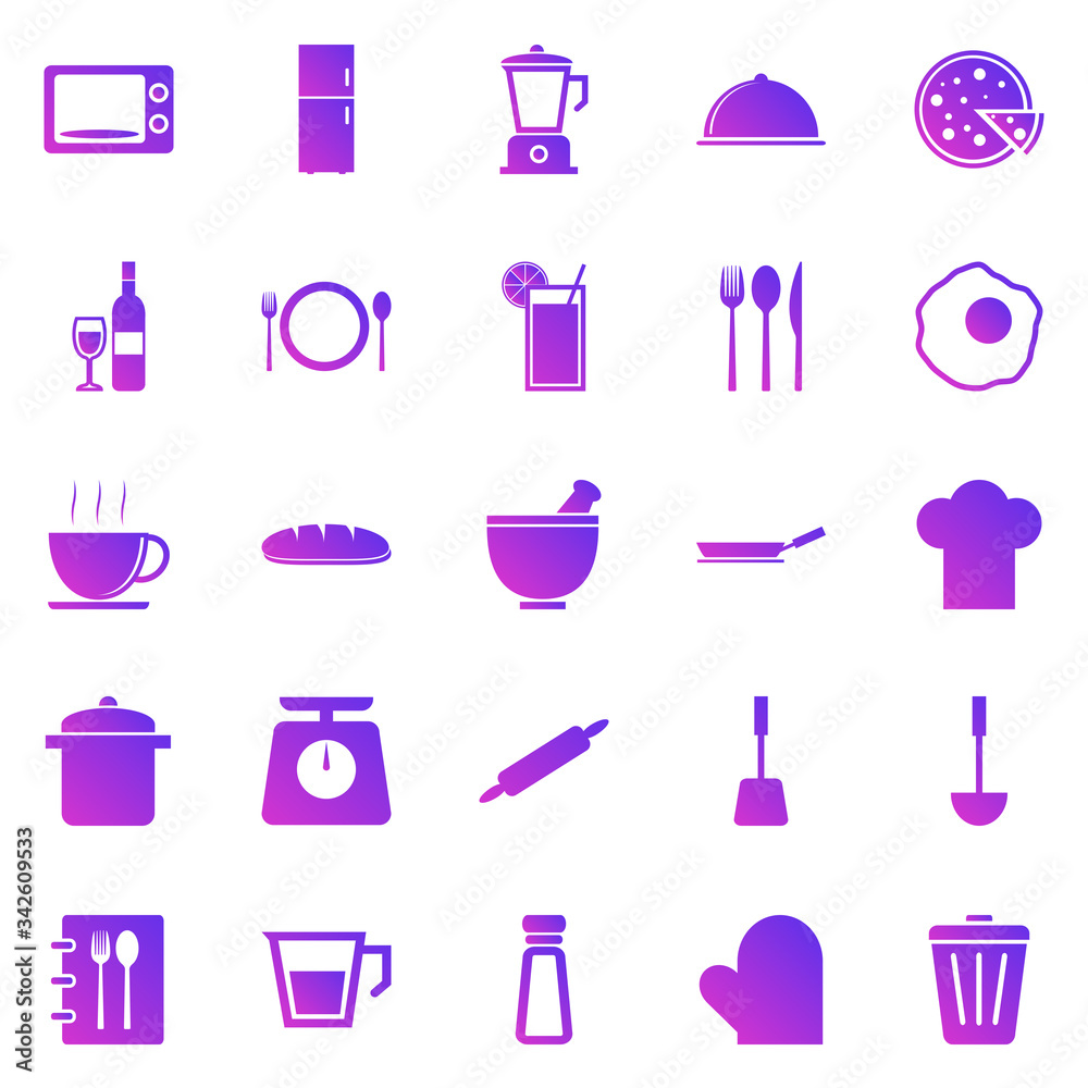Kitchen gradient icons on white background Kitchen gradient icons on white background