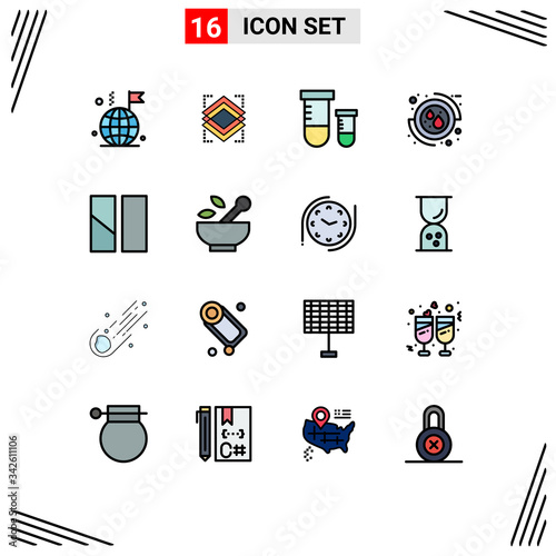 Pack of 16 Modern Flat Color Filled Lines Signs and Symbols for Web Print Media such as frame, care, potion, medical, blood photo