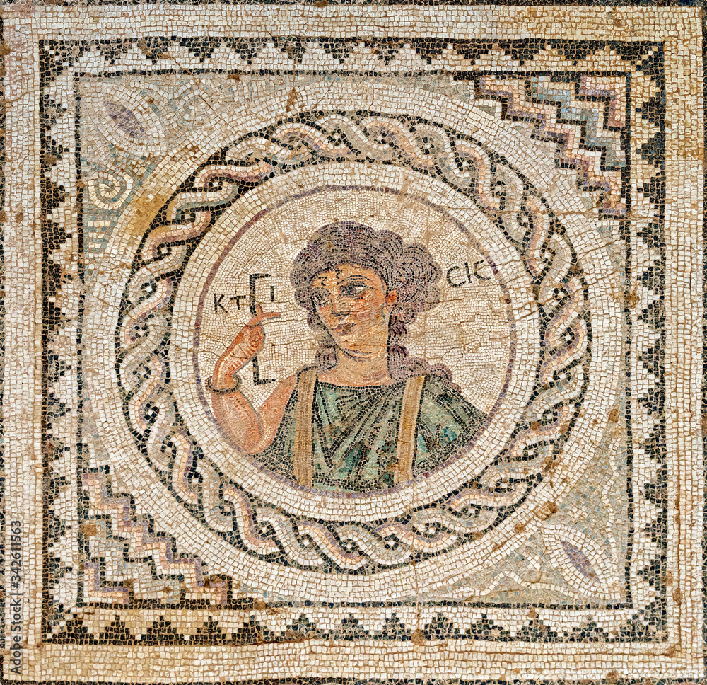 Mosaics in house of Eustolios (4th century), ancient Greek city Kourion, near Limassol, Episkopi Cantonment, Cyprus