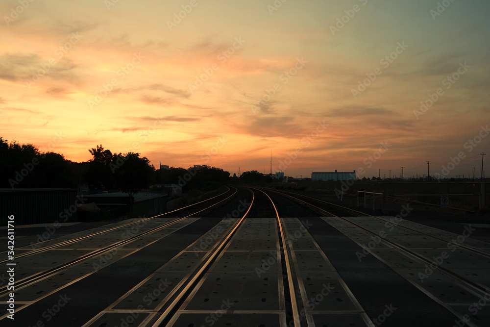 Beautiful Sunset time with railway in Sacramento, CA Beautiful Sunset time with railway in Sacramento, CA