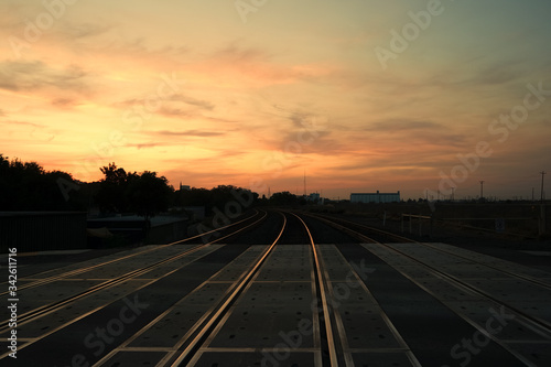 Beautiful Sunset time with railway in Sacramento, CA