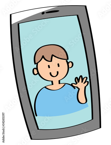 テレビ電話する男の子