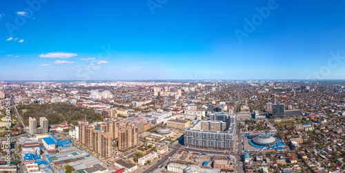 aerial drone view - old historic center of Krasnodar (South of Russia) on a sunny April day