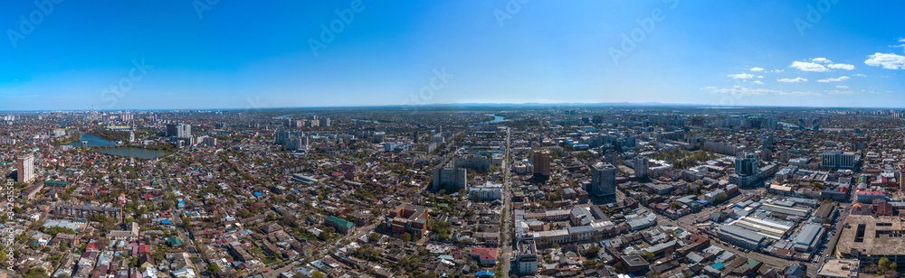 Obraz premium aerial drone view - old historic center of Krasnodar (South of Russia) on a sunny April day
