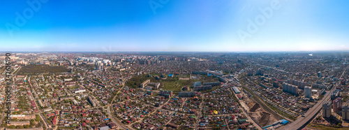 aerial drone view - the old historic center of Krasnodar (South of Russia) on a sunny day in April - Sadovaya and Kuban Polytechnic Institute