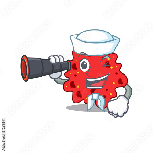 A cartoon icon of streptococcus pneumoniae Sailor with binocular