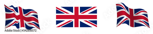 Flag of the United Kingdom of Great Britain and Northern Ireland in a static position and in motion, developing in the wind, on a transparent background