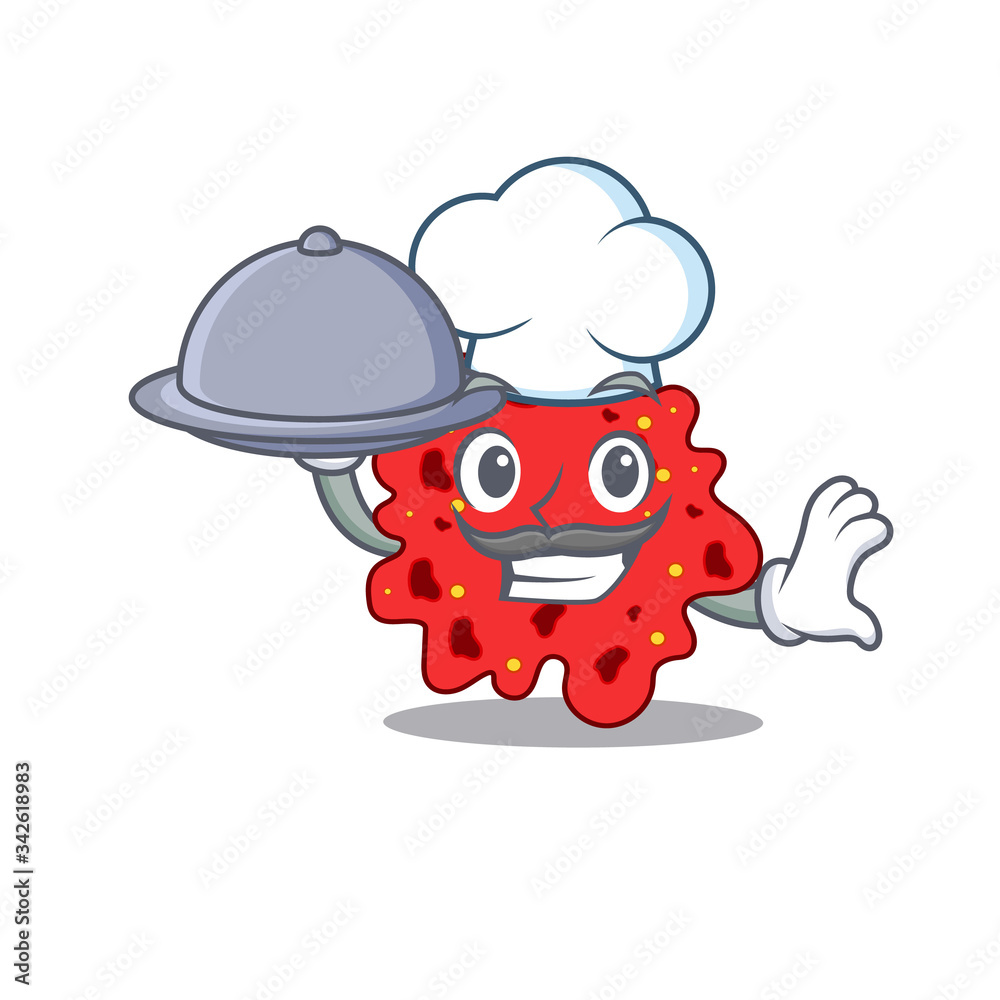 Streptococcus pneumoniae chef cartoon character serving food on tray Streptococcus pneumoniae chef cartoon character serving food on tray