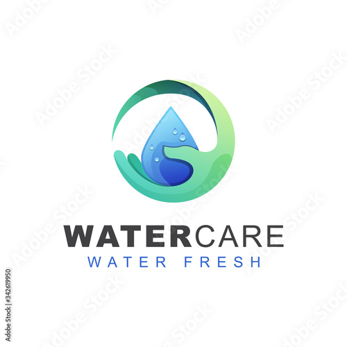 fresh water care logo. hand water drop logo design vector template